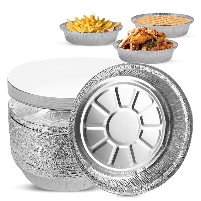 50 Count 9 Inch Disposable Round Aluminum Foil Pans with Cardboard Lids Great For Baking Cooking Storage and Reheating(Cardboard Lids)