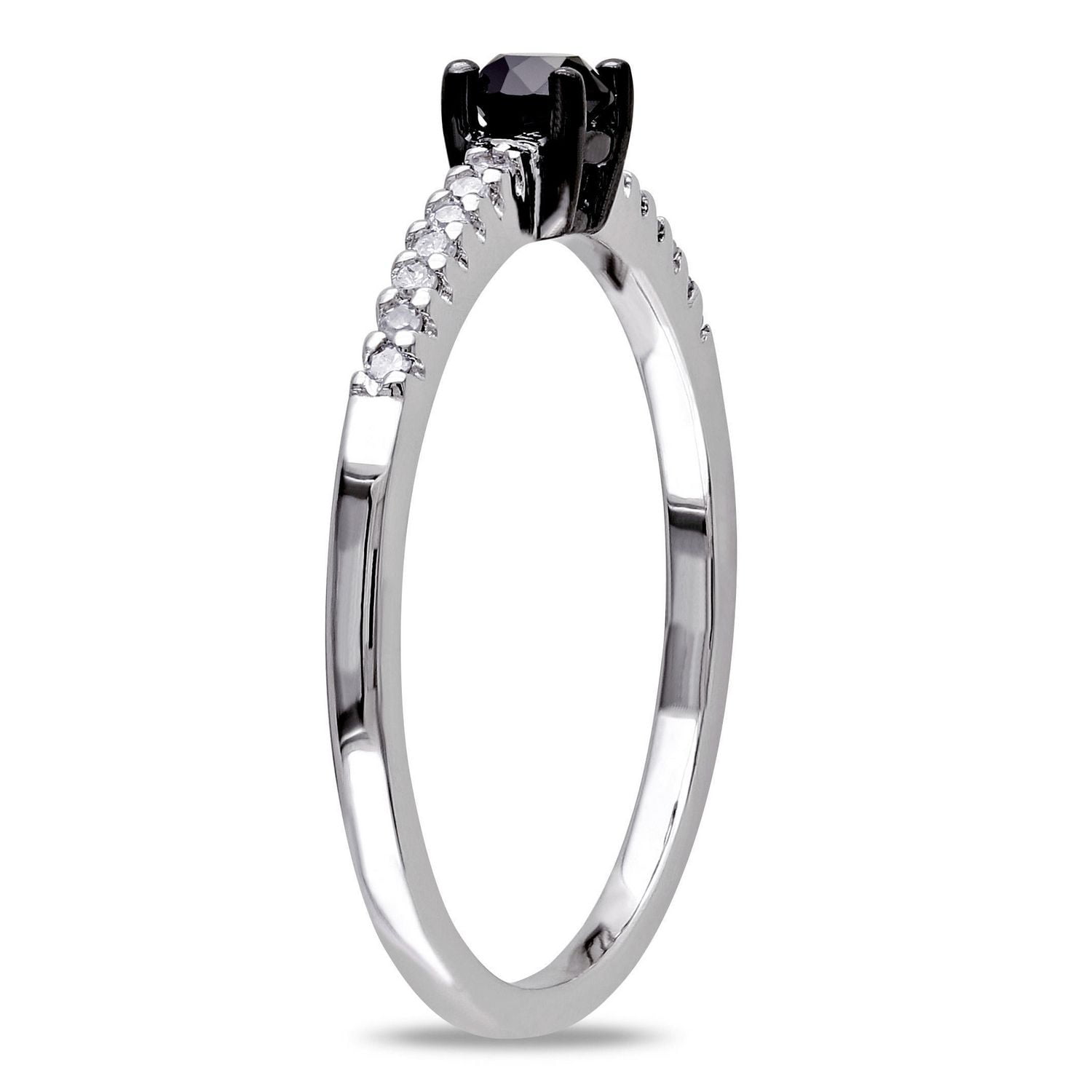 Bague de fiançailles avec diamants blancs et noir 0,25 CT poids total en or blanc 10K