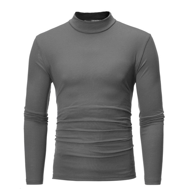 Winter Warm Men Mock Neck Basic Plain T-Shirt Blouse Pullover Long Sleeve Top