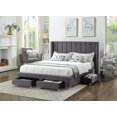 thumbnail image 1 of Grey Velvet Fabric Storage Bed w Wing Headboard - Queen, 1 of 2