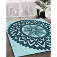 thumbnail image 3 of Ahgly Tapis Rond Lavable en Machine Intérieur Transitionnel Moyen Vert Sarcelle, 4 Pieds Rond, 3 of 7