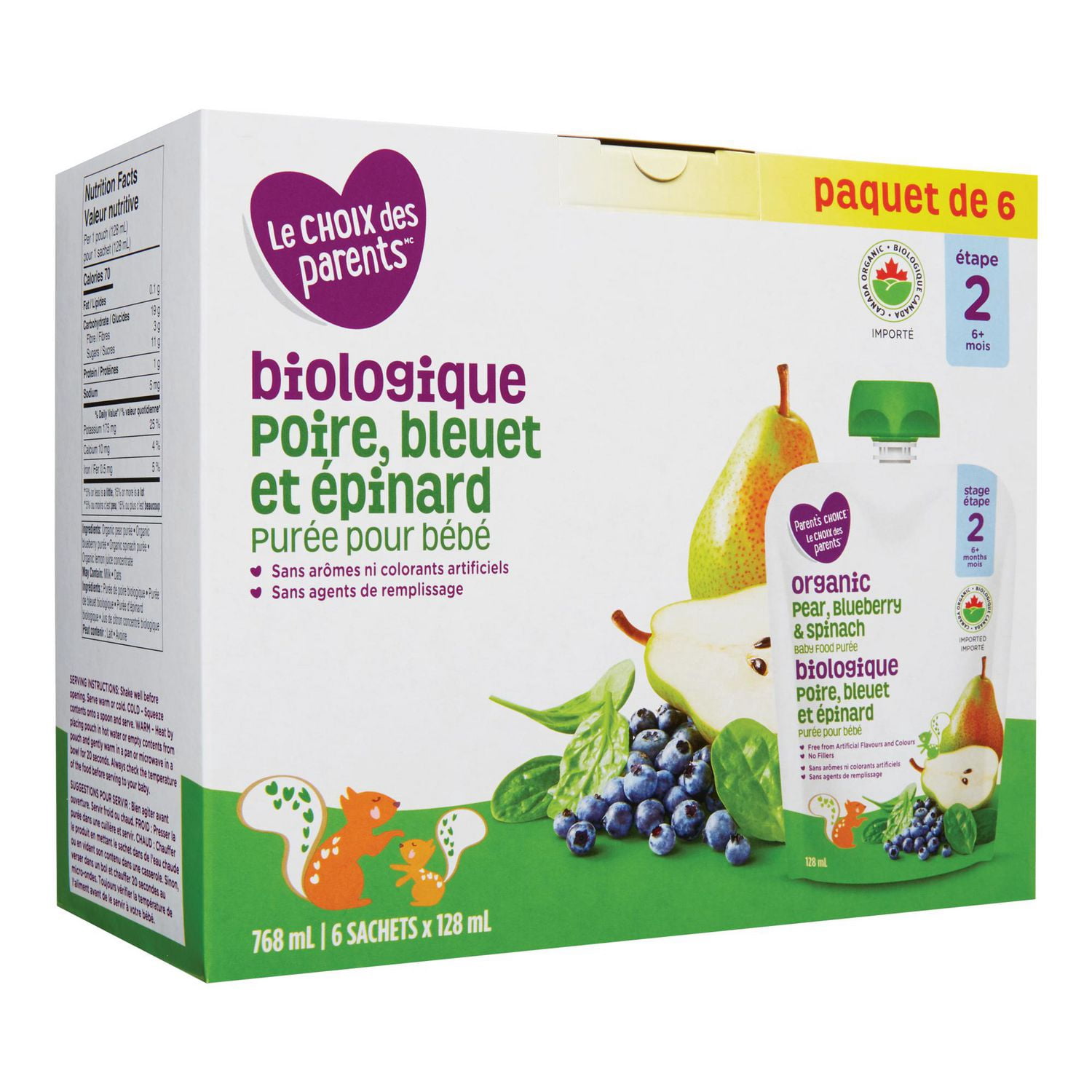 Parent’s Choice Organic Pear, Blueberry & Spinach Baby Food Purée