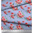 thumbnail image 2 of Soimoi Blue Cotton Voile Fabric Leaves & Ranunculus Floral Fabric Prints By Yard 56 Inch Wide, 2 of 3