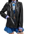 thumbnail image 2 of Women Black PU Leather Blazer Cool Lapel Button Jacket Coat, 2 of 8