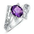 thumbnail image 3 of RYLOS Rings for Women Sterling Silver Greek Key Designer Ring 9X7MM Gemstone & Diamond Ring February Amethyst Jewelry Size 8, 3 of 7