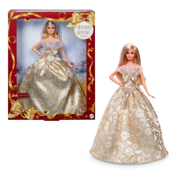 Barbie-Poupée Barbie Joyeux Noël 2025-avec robe argent et or