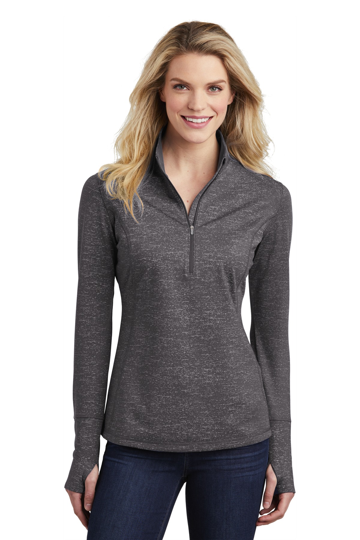 Sport-Tek Chandail Sport-Wick Stretch Réfléchissant Heather 1/2-Zip pour Femmes. LST855