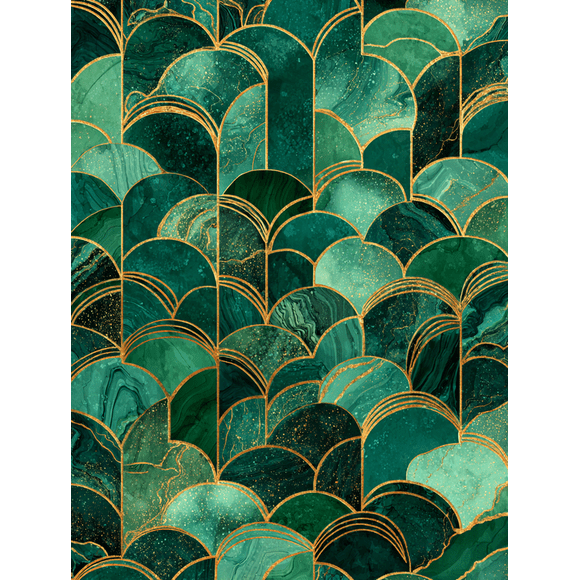 Qisvanset Art Deco Emerald Green Marble Canvas Wall Art 15.75x11.81 Inches