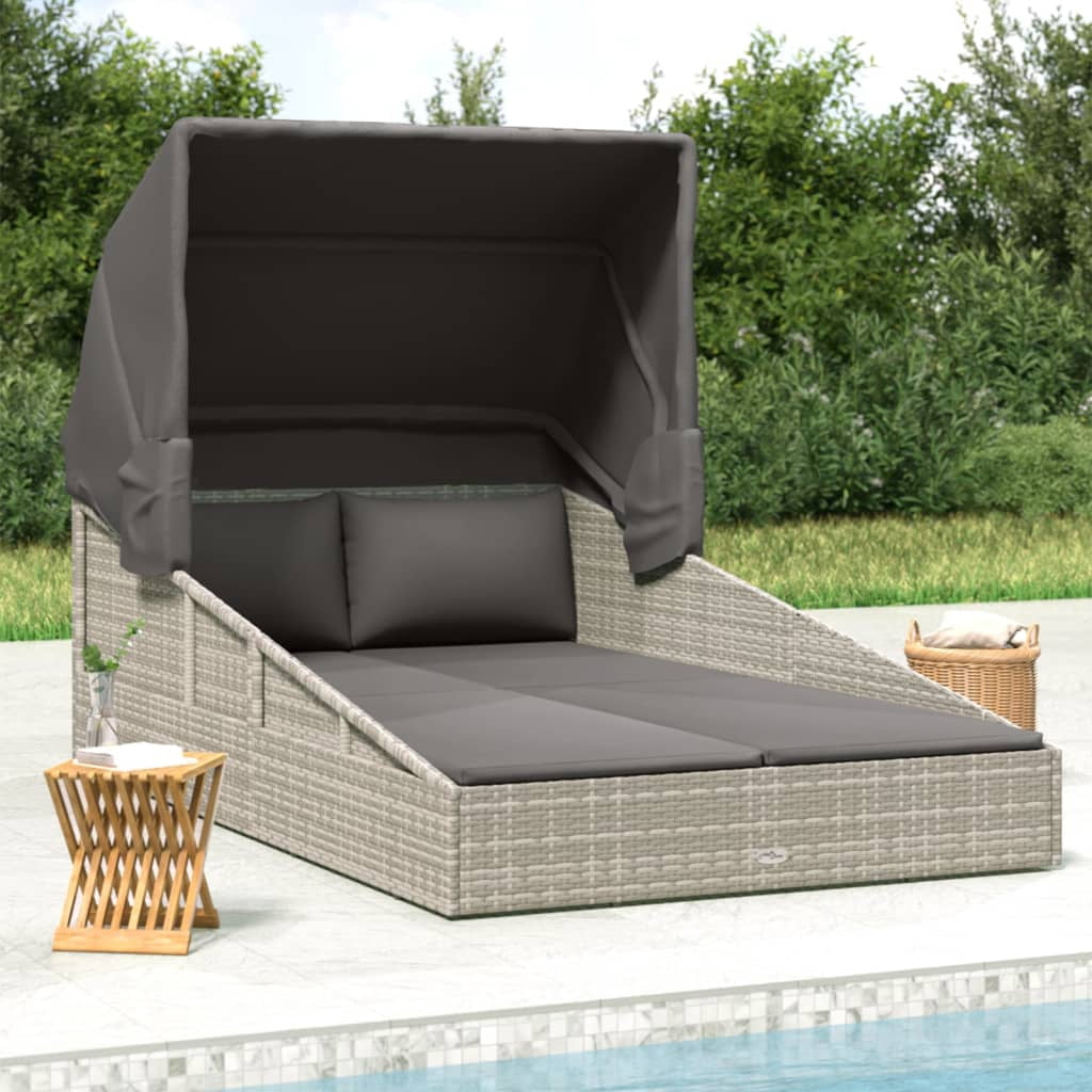 vidaXL Sunbed with Foldable Roof Grey 200x114x128 cm Poly Rattan