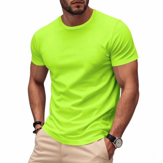 Viluyesy T-Shirt Actif d'Été à Séchage Rapide pour Homme, Col Ras du Cou, Muscle, Doux, Extensible, Uni, Manches Courtes, Vert Fluorescent, TG