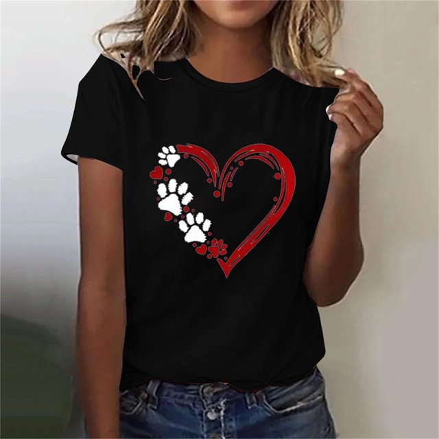 EQWLJWE Women Femmes Tops Casual Plus, Hauts de Summer pour Women 2024 Vacances à la Mode, Mo Summer Sexy Imprimé Régulier Women Manches Courtes Col Rond