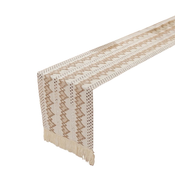 Chemin de Table Boho Macramé en Polyester Tissé avec Pompons pour Décoration de Salle à Manger et de Chambre 30 Po x 140 cm et 30 Po x 180 cm