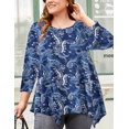 thumbnail image 1 of LARACE Tunique pour Femme Grande Taille, Haut Long à Manches 3/4 Roulées, Chemises Habillées Décontractées, Blouse à Col Rond A-Navy12 2X, 1 of 5