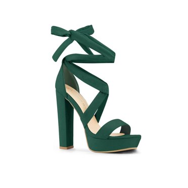 BLISSFUL STEP Chaussures pour Femmes à Plateforme à Talons Hauts à Lacets à Bout Ouvert Sandales à Talon Épais Vert Émeraude 9