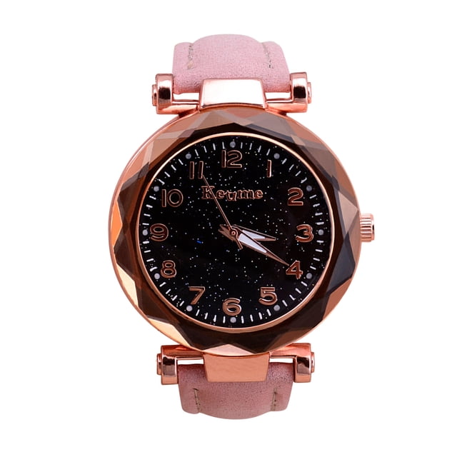 Montre à Quartz Mode Décontractée pour Femmes Cadran Scintillant Ciel Bracelet en Cuir