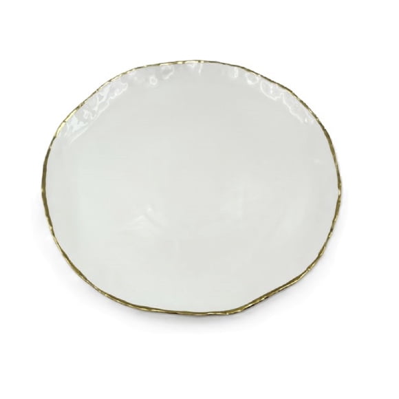Elegance 12.5" Simplicity Collection White Porcelain Gold Trim Freestyle Round Charger Plate