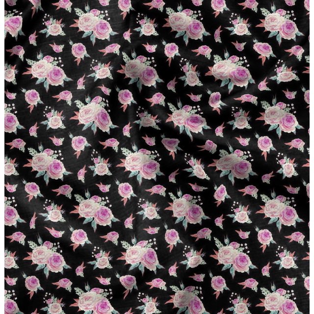 Soimoi Blue Rayon Fabric Flower Floral Printed Fabric 1 Yard 58 Inch Wide