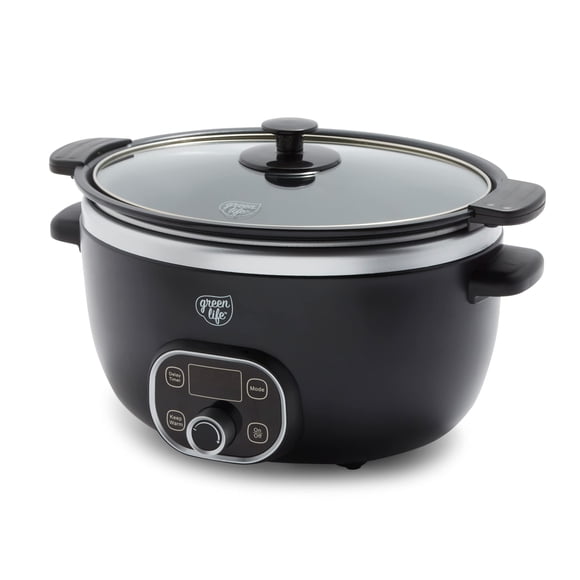 GreenLife Cook Duo Mijoteuse Antiadhésive en Céramique Saine 6 Qt, Sans PFAS, Minuterie Numérique, Pièces Allant au Lave-Vaisselle, Noir