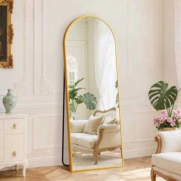 EDX Miroir Pleine Longueur Arqué Doré 64"x21 Pouces avec Cadre en Métal, Miroir Pleine Longueur sur Pied, Autoportant et Mural