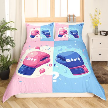 Erosebridal Boxing Sport Comforter Cover King, Fighting Competition Duvet Cover King, Pink Blue, 3pcs(No Comforter)