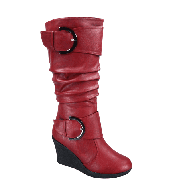 Bottes Mode pour Femmes à Fermeture Éclair Hauteur Genou, Talon Compensé Décontracté, Chaussures d'Hiver ( Rouge, 5)