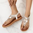 thumbnail image 2 of Kcodviy Ladies Strap Flat Sandals Raffia Sandals Women Summer Boho Rhinestone Dress Sandal Wedges for Women Shoes Comfort Open Toe Womens Tan Sandals Elastic Ankle Strap Strapless Sandals Roman Sand, 2 of 7