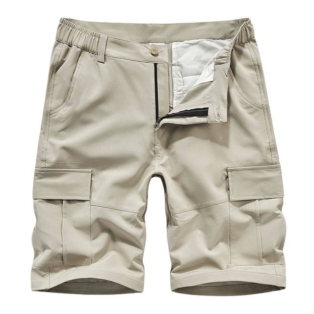 Birdeem Men Casual Solid Zipper Button Pockets Elastic Waist Cropped Cargo Shorts