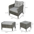 thumbnail image 3 of Outsunny 5 Pieces Wicker Patio Furniture Sofa Set Thick Padded Cushions, Outdoor PE Rattan Conversation Coffee Set with Armchairs, Footstools and Glass Top Table, Light Grey, 3 of 10