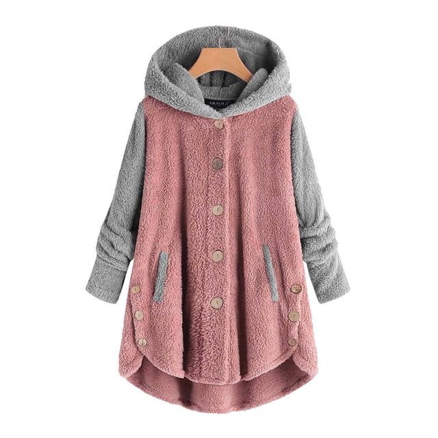 LSLJS Chandails à Capuche d'Hiver en Peluche pour Femmes, Couleur Unie, à Boutons, Manches Longues, Col Rond Fendu, Manteau de Pyjama Confortable