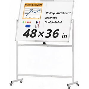 48×36" Double-Sided Magnetic Rolling Whiteboard, Height Adjustable Standing Easel on Lockable Wheels, Portable Dry Erase Board for School Office Homeschool