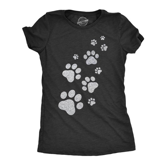 Womens Glitter Cat Paw Prints T Shirt Funny Cute Kitten Lover Top Graphic Novelty Tee (Heather Black) - S