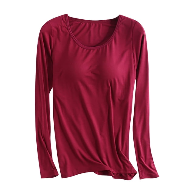 FAIWAD Pyjama pour Femmes à Manches Longues, Col Rond, Haut de Pyjama Confortable et Doux, Couleur Unie, Vêtement de Nuit