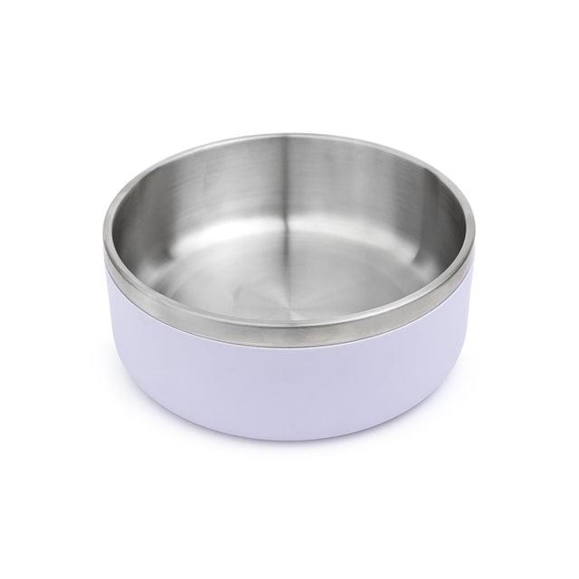 One Paw Large Stainless Steel Dog Bowl, 2.1L (71 OZ) with rust-resistant stainless steel interior and smooth light purple exterior, non-slip base to prevent spills, dishwasher safe, ideal for feeding larger dogs.