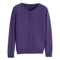 thumbnail image 3 of Womens Lightweight Knit Cardigan Long Sleeve Button Down Cardigans Sweater Fall Soft Crew Neck Shrugs Tops Purple, 2XL, 3 of 4