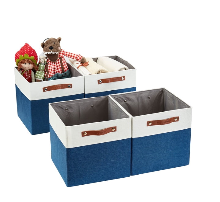 DECOMOMO Collapsible Sturdy Foldable Storage Bin [4-Pack] w/ Handles for Organizing Shelf Nursery