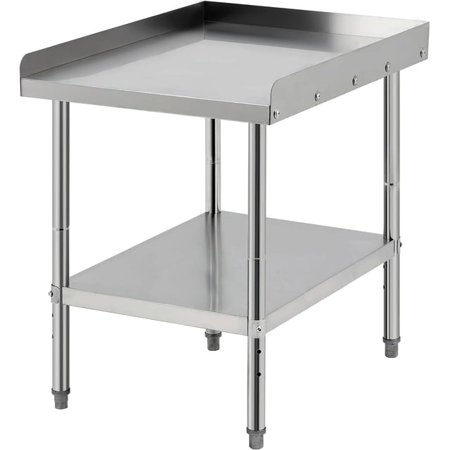Stainless Steel 24x30x30 In Grill Stand Table with Adjustable Legs 400 lb NSF-Certified Capacity and 2 In Spill-Proof Edge for Kitchen