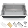 thumbnail image 4 of AKDSteel 304 Stainless Steel Drop-In Kitchen Sink, 1.35mm Thick Handmade Welded With Brushed Finish, Includes Bamboo Cutting Board And Accessories, 4 of 8