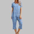 thumbnail image 2 of Mikilon Pyjama Décontracté pour Femmes, Ensemble de Sommeil Mode Imprimé à Manches Courtes, Pantalon Capri, 2 Pcs, Col Rond, Tenue de Détente Décontractée avec Poches, Ensemble 2 Pcs, Bleu G, 2 of 8