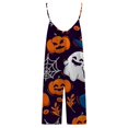 thumbnail image 4 of Halloween Womens Pumpkin Bat Print Overalls Loose Playsuit Loungewear Rompers Jumpsuit with Pockets, 4 of 5