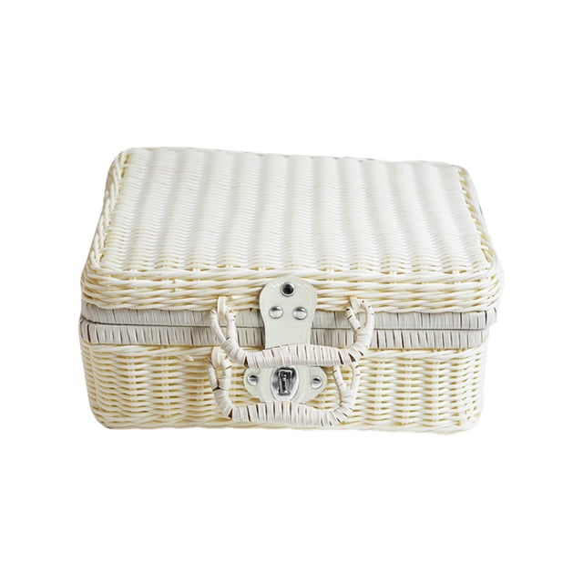Boîte de Rangement pour Photos, Boîte de Rangement Imitation Rotin, Organisateur Rétro Portable pour Photographie de Mariage et Déco Maison