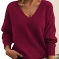 thumbnail image 2 of Timegard Hauts pour Femmes Col en V Profond Manches Longues Ample Confortable Chandail à Enfiler Automne Hiver Décontracté Hauts Chandail, 2 of 3