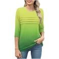 thumbnail image 4 of Olyvenn T-Shirts Décontractés pour Femmes à Manches 3/4, Col Rond, Jolies Tuniques, Hauts à Manches Longues, Confort, Légers, T-Shirts à Imprimé Dégradé, Vert, TG, 4 of 6