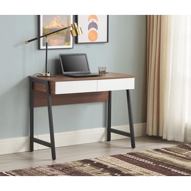 Mainstays 2 Drawers Computer Desk with USB Charger for Teen Adult, 39.4' Study Writing Table, Walnut Canyon Finish.