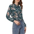 thumbnail image 4 of INSPIRE CHIC Women's Ruffle Collar Long Sleeve Button Down Floral Shirt XL Green, 4 of 6