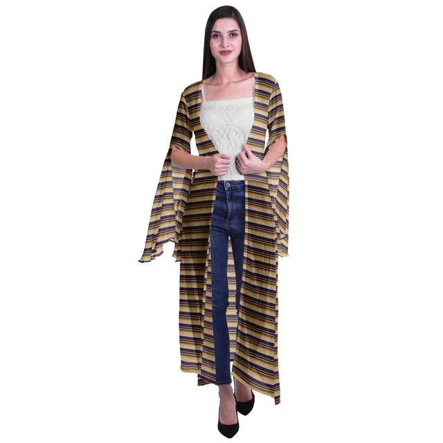 Moomaya Cardigan Long en Georgette de Viscose Imprimée à Manches Fendues pour Femmes