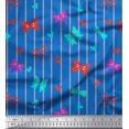 thumbnail image 1 of Soimoi Blue Modal Satin Fabric Bow & Stripe Print Fabric by Yard 42 Inch Wide, 1 of 5