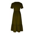 thumbnail image 4 of Penkiiy Robes Maxi pour Femmes 2024 Décontractées d'Été à Manches Courtes, Robe d'Été Ample Plissée à Étages Fluide de Plage avec Poches G Vert Armée, 4 of 5
