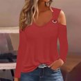 thumbnail image 2 of Yuyuzo Womens Tunic Tops Cold Shoulder Long Sleeve Shirts Loose Solid Color Lightweight Tee Tops, 2 of 5