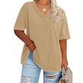 thumbnail image 1 of Jsaierl Womens Plus Size Loose Casual Tops Solid Color Summer V Neck T-Shirts Daily Simple Short Sleeve Blouses, 1 of 4