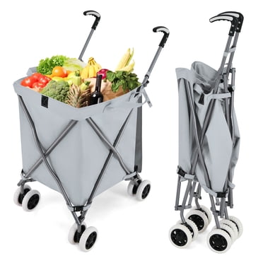 Costway Folding Shopping Cart Utility with Water-Resistant Removable Canvas Bag Gray